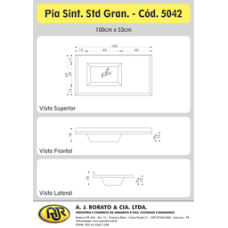 Pia Sintética para Cozinha 100cm X 53cm Aj Rorato - 2