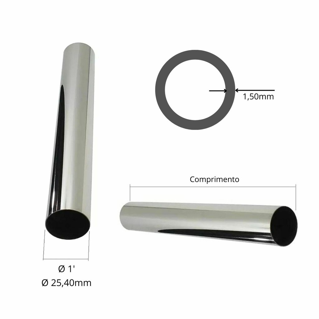 Tubo Inox - 25,40mm X 1,50mm - Polido - 304/l - C/c - 1 Metro - 3