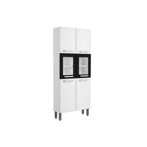 Módulo Cozinha Bertolini Gourmet Paneleiro 7039 6 Portas (2 de Vidro) Branco/Preto