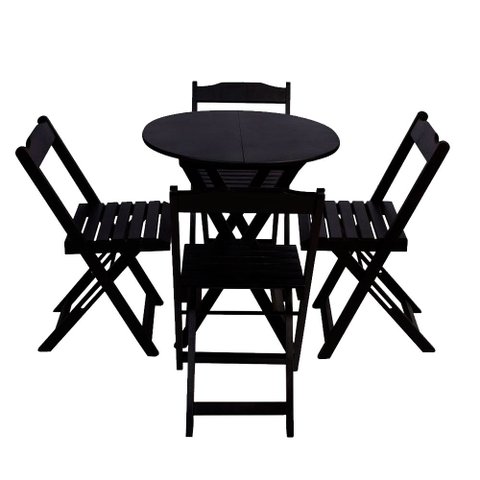 Conjunto de Mesa Dobrável 70x70 Redonda com 4 Cadeiras - Preto