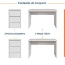 Ver imagem 3 de Conjunto Home Office 4 Peças 2 Mesas 2 Gaveteiros Ficus 6 Gavetas 170cm CabeCasa MadeiraOriginals Branco
