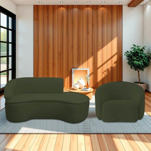 Kit Divã Recamier Orgânico Marrocos 160cm Lado Direito e 1 Poltronas Amore Linho