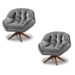 Kit 2 Poltrona Decorativa Califórnia Giratória Suede Cinza - Fm - 1