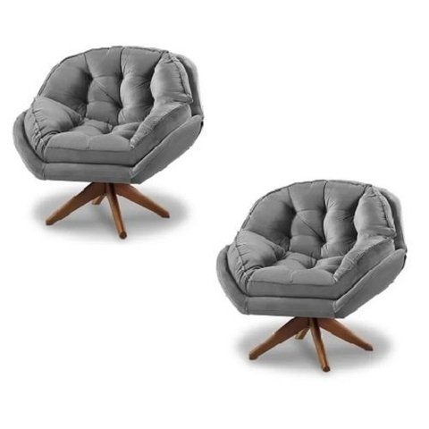 Kit 2 Poltrona Decorativa Califórnia Giratória Suede Cinza - Fm
