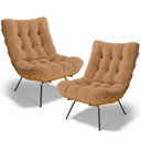 Ver imagem 1 de Kit 2 Poltronas Decorativas Sala de Estar Costela L02 Bouclê Mostarda - Lyam Decor