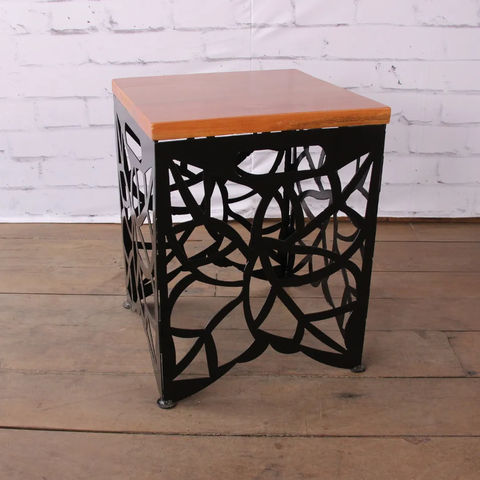 Banco Banquinho Quadrado Ferro e Madeira Folhado