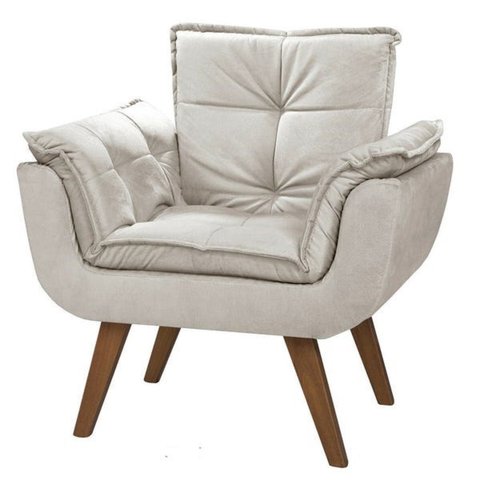 Poltrona Decorativa Mona Luxo Suede Creme Recepção