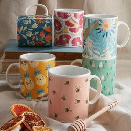 Conjunto 6 Canecas Chá Cerâmica 318ml Flora - 5