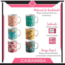 Conjunto 6 Canecas Chá Cerâmica 318ml Flora - 4