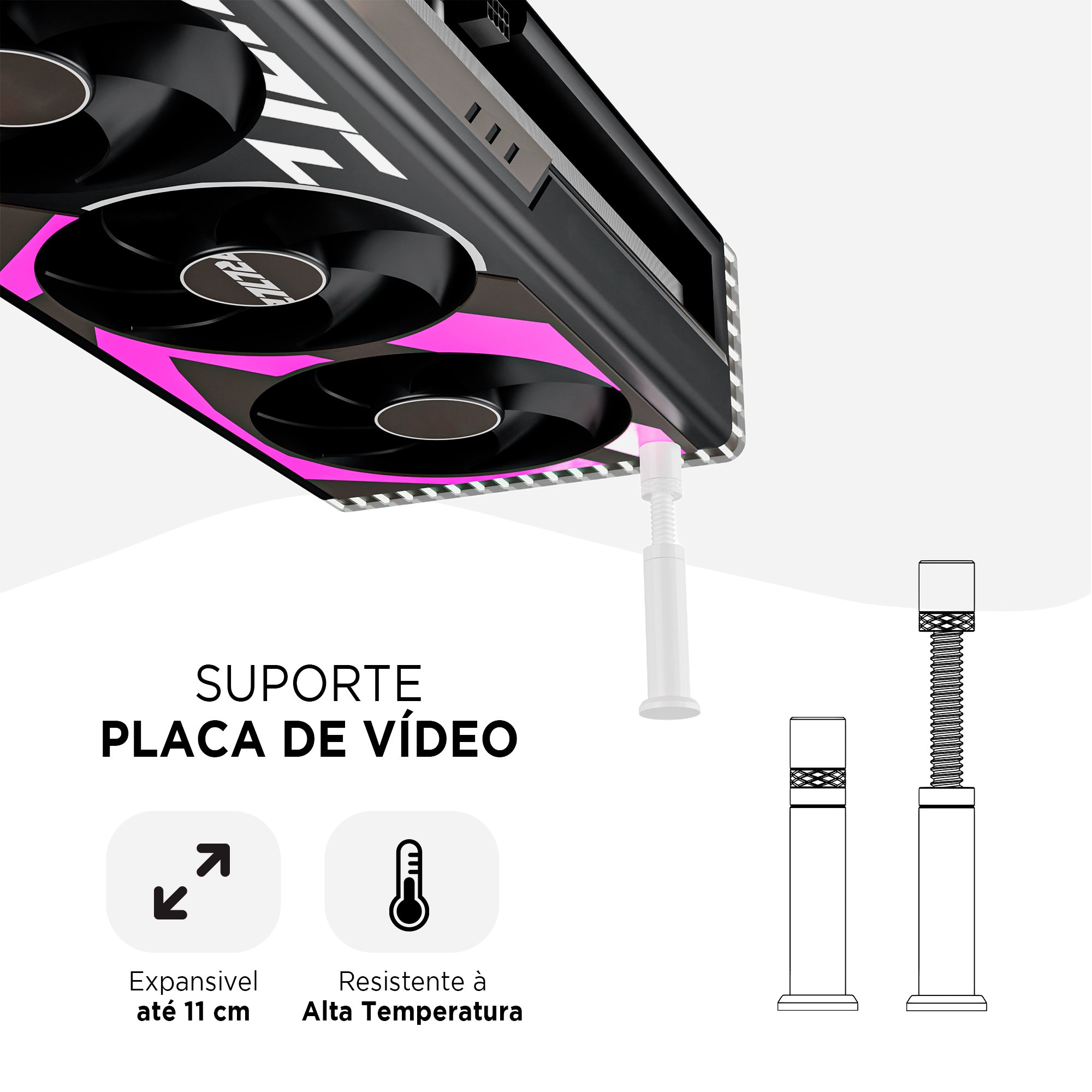 Suporte Ajustável em Abs para Placas de Vídeo /pc Gamer /ajustavel/expansivo -branco - 4