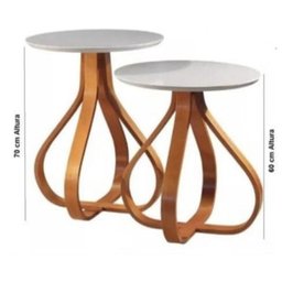 Mesa de Canto Pé Cebola 2 Mesas - Tampo Laqueado Branco com Vidro 50cm - 2