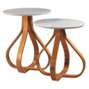 Ver imagem 1 de Mesa de Canto Pé Cebola 2 Mesas - Tampo Laqueado Branco com Vidro 50cm