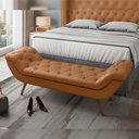 Ver imagem 3 de Kit Cabeceira Cama Box Casal 140 Cm Madrid com Puff Recamier Santorini Couríssimo Whisky - Lyam Deco