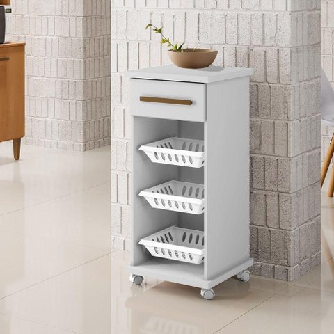 Fruteira Curitiba 1 Gaveta 3 Cestos MDF-MDP 39cm Branco Cinamomo Off White