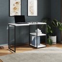 Ver imagem 1 de Mesa Escritório Berlim Industrial com Prateleira Ferro Preto Tampo 110x46 Branco