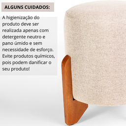 Puff Piave Decorativo Tecido Linho Banqueta Redondo Pés de Madeira Maciça - 6