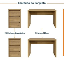 Conjunto Home Office 4 Peças 2 Mesas 120cm 2 Gaveteiros Ficus CabeCasa MadeiraMadeira - 3