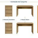 Ver imagem 3 de Conjunto Home Office 4 Peças 2 Mesas 2 Gaveteiros Ficus 6 Gavetas 170cm CabeCasa MadeiraOriginals Rovere Marrom