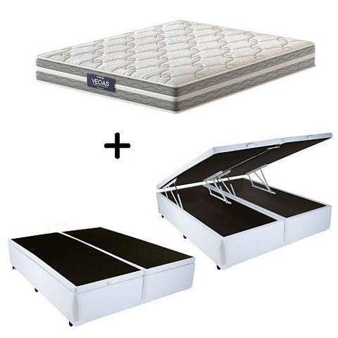 Cama Box C/ Baú Queen + Colchão de Molas Ensacadas Probel Vegas Comfort Pillow Euro Queen