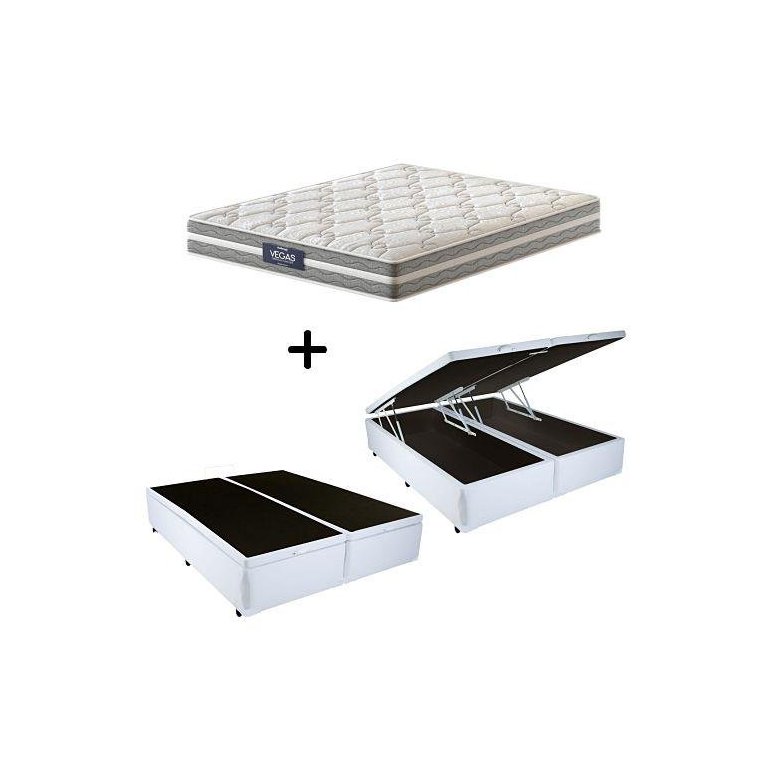 Cama Box C/ Baú Queen + Colchão de Molas Ensacadas Probel Vegas Comfort Pillow Euro Queen