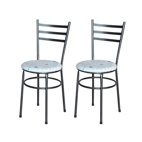2 Cadeiras para Cozinha Epoxi Preta Craqueada Assento Floral Cor:floral Areia