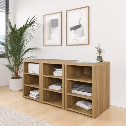 Conjunto Home Office 3 Módulos com Prateleiras Ficus CabeCasa MadeiraOriginals