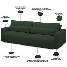 Sofá Retrátil Reclinável para Sala de Estar Living 210cm Sevilha F04 Veludo Verde - Lyam Decor - 4