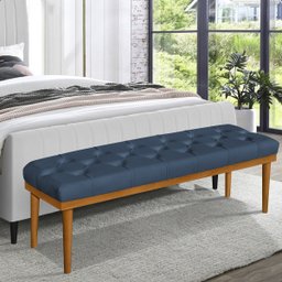 Recamier Calçadeira Apolo Veludo Azul Solteiro 1,00m Base Madeira Pés Palito - 2