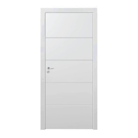 Kit Porta de Madeira 210x80cm Frisada Laqueada Moldufama Abertura Esquerda