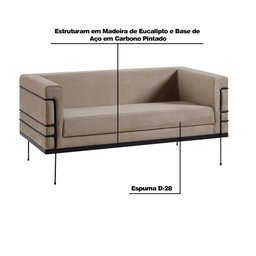 Sofá Decorativo 2 Lugares Base de Aço Preto Jeanneret-Gris Veludo Fendi - Gran Belo - 3