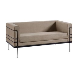 Sofá Decorativo 2 Lugares Base de Aço Preto Jeanneret-Gris Veludo Fendi - Gran Belo - 1