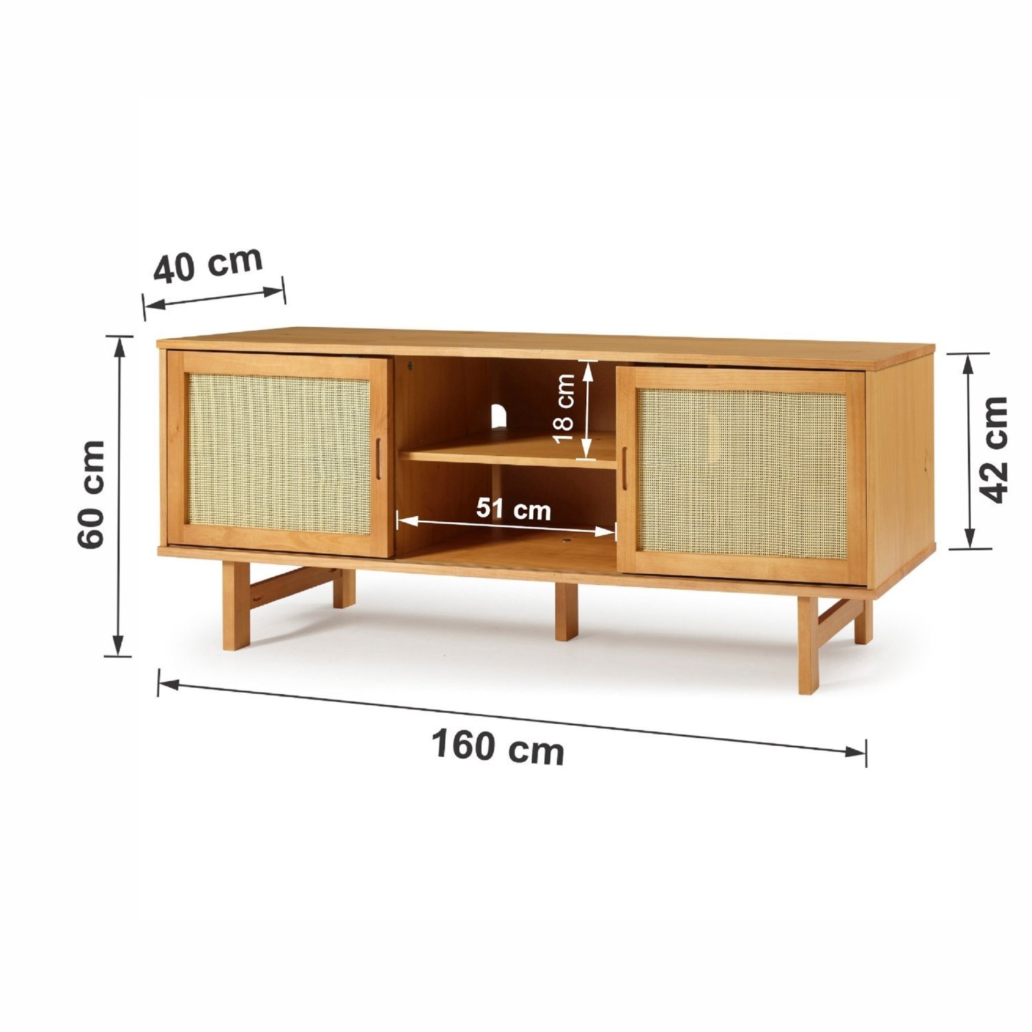 Rack para TV até 55 Polegadas Madeira Maciça Magna Porta Rattan 1,6m CabeCasa MadeiraMadeira - 3