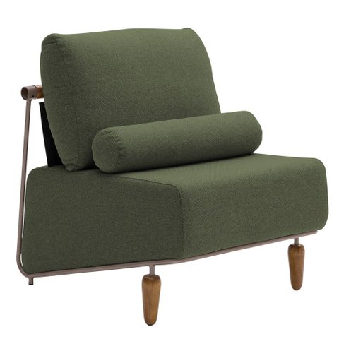 Poltrona Decorativa Aurea Base Aço Champagne Linho Verde - Nexta Casa