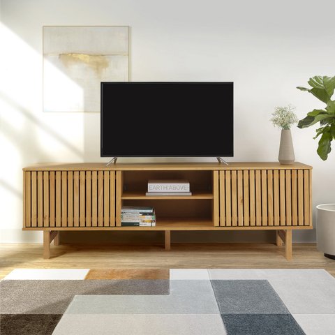 Rack para TV até 65 Polegadas Madeira Maciça Magna Porta Ripada 1,9m CabeCasa MadeiraOriginals