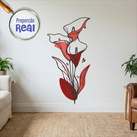 Adesivo Floral Boho Vermelho Estilo Nórdico 60x120 Minimalista Mod.04
