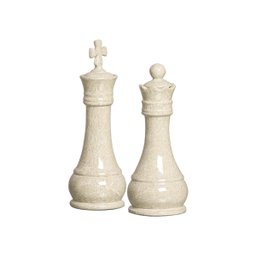 Peças de Xadrez Bege Decoração em Cerâmica Dupla Rei e Rainha Petra - 6