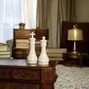 Ver imagem 4 de Peças de Xadrez Bege Decoração em Cerâmica Dupla Rei e Rainha Petra