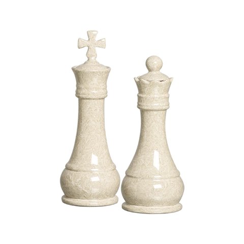Peças de Xadrez Bege Decoração em Cerâmica Dupla Rei e Rainha Petra