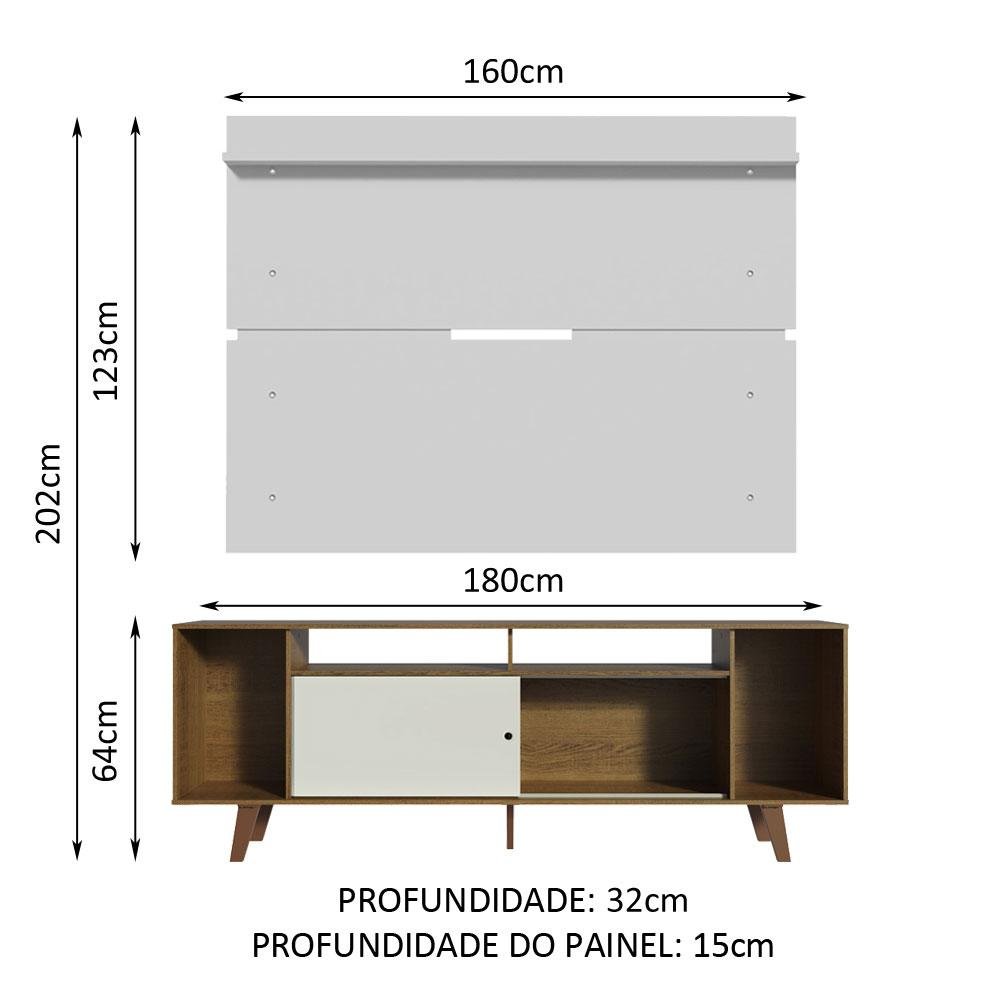 Rack Madesa Cancun com Pés e Painel para Tv até 65 Polegadas - Rustic/branco 6e9b - 3