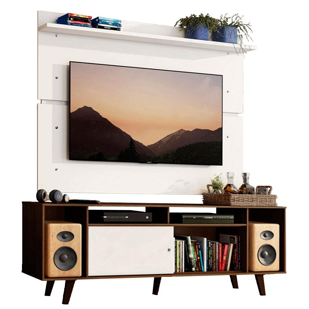 Rack Madesa Cancun com Pés e Painel para Tv até 65 Polegadas - Rustic/branco 6e9b - 2