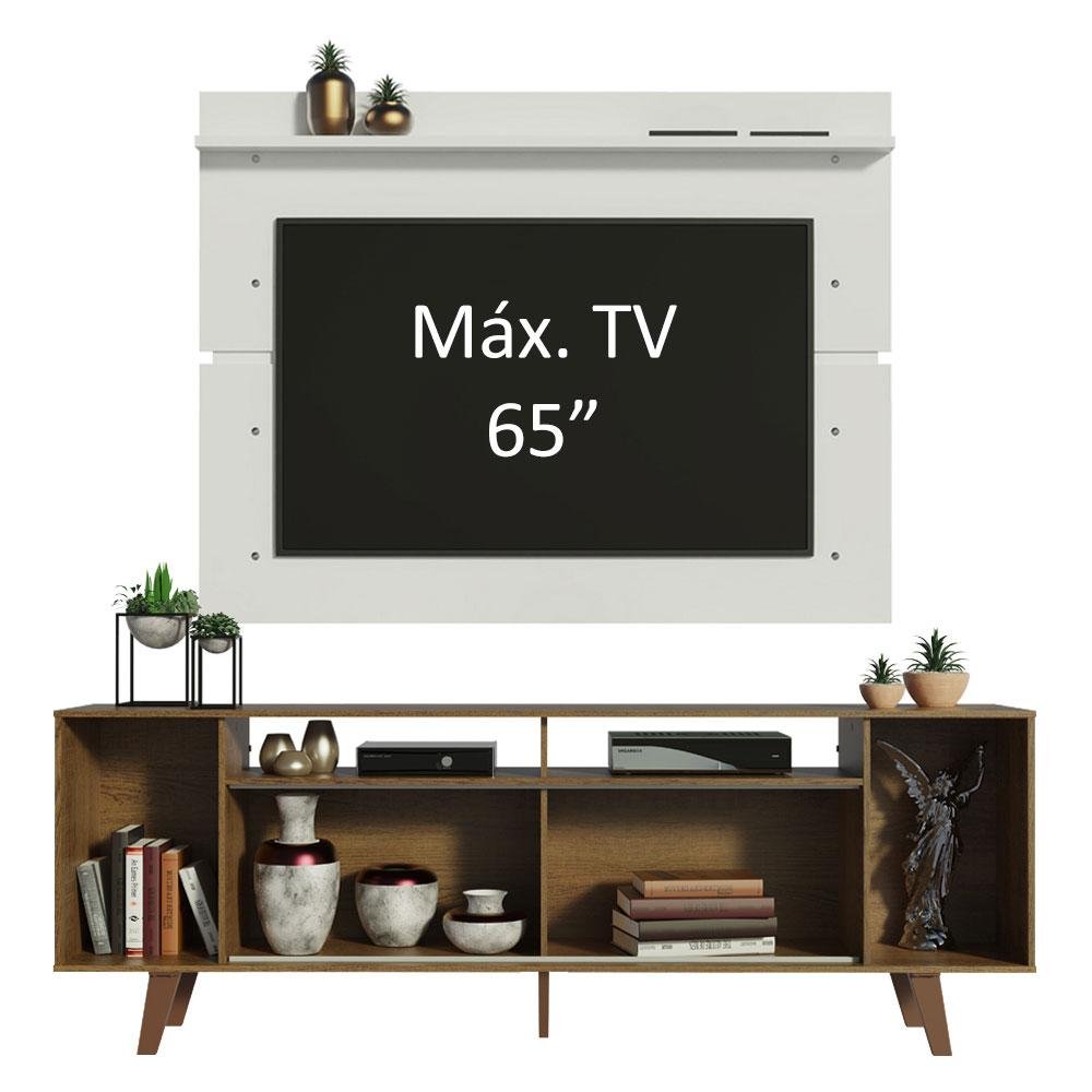 Rack Madesa Cancun com Pés e Painel para Tv até 65 Polegadas - Rustic/branco 6e9b - 4