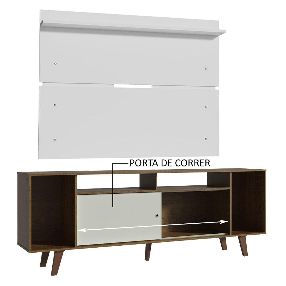 Rack Madesa Cancun com Pés e Painel para Tv até 65 Polegadas - Rustic/branco 6e9b - 5