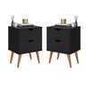 Kit 2 Mesa de Cabeceira Retro Madri C/ 2 Gavetas Vintage:preto - 1