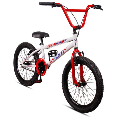 Bicicleta Aro 20 Bmx Infantil Flay Aro Aero Freio V-brake Menino 6, 7, 8, 9, 10 + Anos - Branco+verm