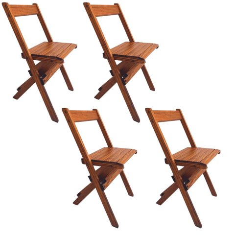 Jogo com 4 Cadeiras Dobrável em Madeira Maciça - Imbuia