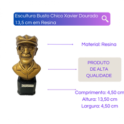 Escultura Busto Chico Xavier Dourado 13,5 cm em Resina - 2