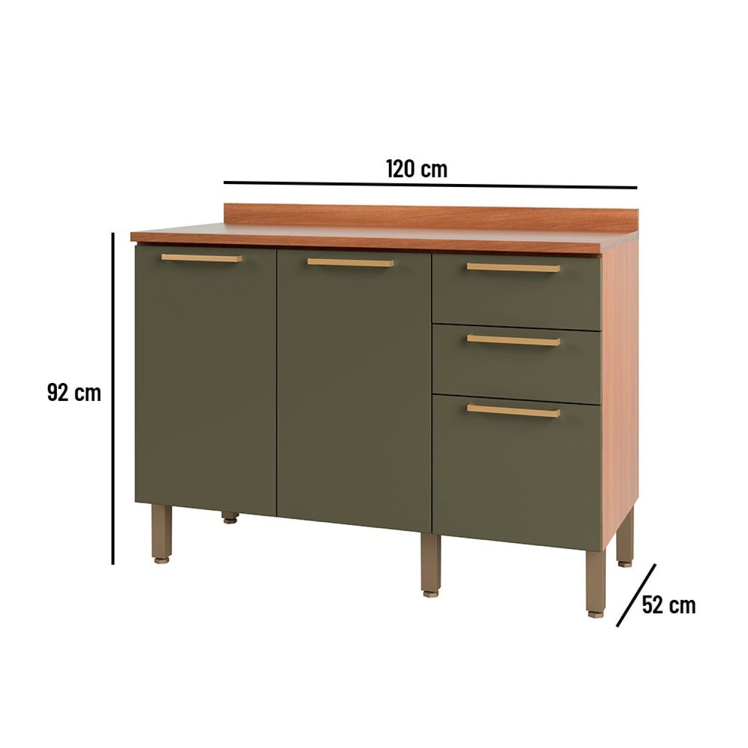 Balcão Gabinete Sálvia 120cm Com Tampo 2 Portas 3 Gavetas - 4