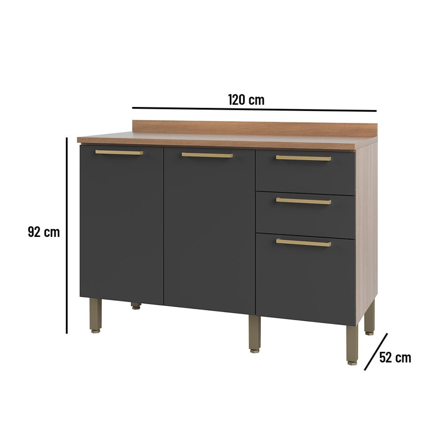 Balcão Gabinete Sálvia 120cm Com Tampo 2 Portas 3 Gavetas - 4