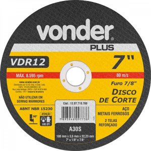 Disco de corte 180 mm x 30 mm x 2223 mm VDR12 Vonder PLUS