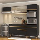 Ver imagem 3 de Armário de Cozinha Compacta 252cm Veneza Multimóveis V3691 Preto/Dourado